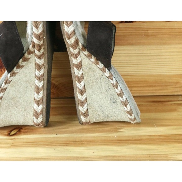 UGG Women's Suede Wedge Sandals Fur lined Brown Size 8 Shoes Slip Ons 1689 - Picture 6 of 8
